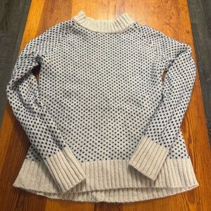 Duluth Trading Women’s Wool-Paca Jacquard Sweater | Cream & Navy | Size Small